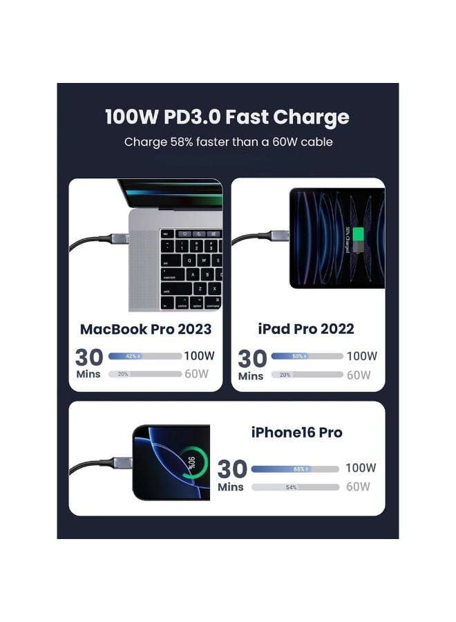كابل USB C مضفر بطول 1 متر، مزود بخاصية توصيل الطاقة 100 وات، كابل شحن فائق السرعة PD، من USB C إلى Type C، لأجهزة iPhone 15/16 Pro Max وiPad Mini 7 وMacBook Pro وiPad وSamsung S25 Ultra/S24/23/H - Image 4